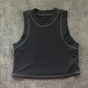 Sleeveless Dark Gray Ribbed Tank Top